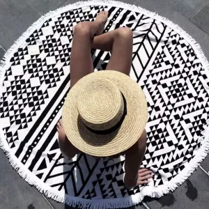 Bulk Order Round Woven Beach Towels & Bath Sheets Set 100% Cotton Reusable Eco Friendly Custom Logo Low MOQ