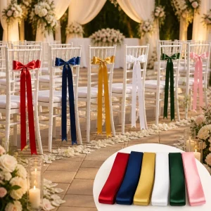 Bulk Pre cut Satin Chair Ribbon Sashes High Gloss Polyester Satin Straps 10ft for Hotel Wedding Event Decor Supplies