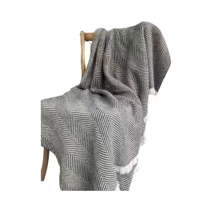 Bulk Stock 100% Alpaca Wool Raschel Blanket Knitted in Striped Festival Pattern 140×200 CM Black & White Winter Use