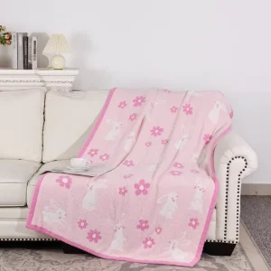 Bulk Throw Blanket Manufacturer Elegant Luxury Jacquard Rabbit Flower Custom 40*60 Knitted Blanket for Bedroom Living Space