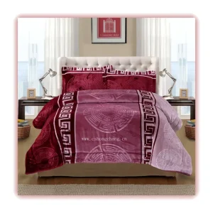 Burgundy Color Tones Printed and 3D Embossed Flannel Comforter Sets for Bedroom