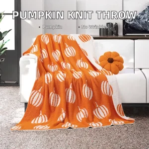 Buryeah Western Thanksgiving Pumpkin Knit Throw Blanket 50×60 Inch Fall Autumn Halloween Reversible Soft Wrinkle Resistant