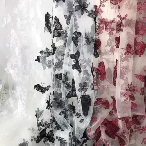 Butterfly Embroidered 3D French Net Tulle Lace Fabric 100% Polyester for Wedding Bridal Dress