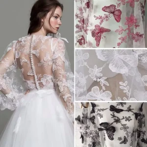Butterfly Floral Embroidered Tulle Lace Fabric for Girls’ Bridal Gowns Wedding Shoes Stretch Woven Home Textile Accessories