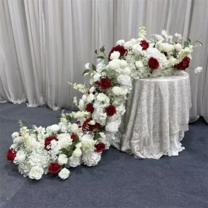 C 412 Silk Red Flower Aisle Runner for Wedding White and Red Flower Runner Long Table Flower Trailing Waterfall Event Decor