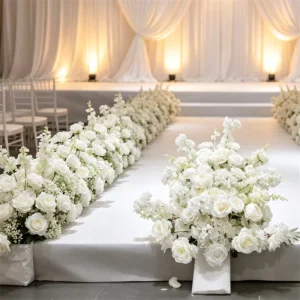C 490 Silk Red Flower Aisle Runner for Wedding White and Red Flower Runner Long Table Flower Trailing Waterfall Event Decor