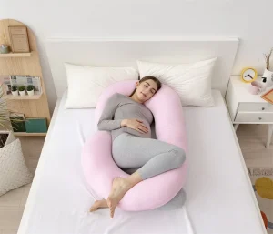 C Shaped Pink Full Body Pregnancy Pillow Soft Bedding for Side Sleepers Women’s Sleeping Companion