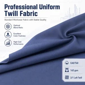 C60/T40 Polyester Cotton Fabric Roll 145gsm 2/1 Twill Fabric for Workshop Uniforms Technician Workwear Cloth Fabric