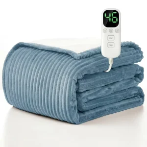 CE Flannel + Sherpa Fleece Quilted Electric Heating Blanket Throw Machine Washable Dual Control 12 Heating Levels Auto Shutt