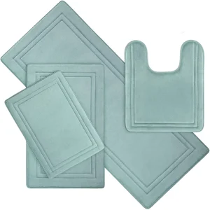 CF 4 Piece Bath Mat Set High Quality Non Slip Memory Foam Rugs Water Absorbent Fast Drying Washable Bathroom Mat Set