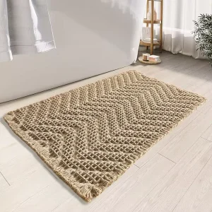 CF Upgraded Waffle Super Absorbent Bath Mat for Bathroom Floor Machine Washable Bathroom Rugs with Tassels