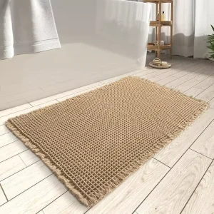 CF Waffle Bath Mat Super Absorbent Non Slip Bath Mats for Bathroom Floor Machine Washable Bathroom Rugs with Tassels