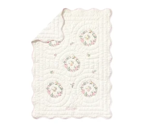 CH Blanket 088 Cotton Baby Blank for Embroidery Scalloped Edge Heritage Baby Quilt