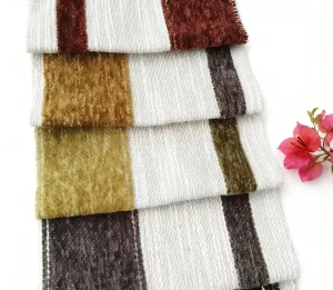 CHENXIN Woven Plain Breathable 100% Polyester Sofa Cover Chenille Fabric with Jacquard Strip for Home Decor