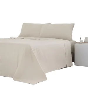 COTTON ARTean Duvet Cover Set 180 x 190 / 200 cm Percale 200 Thread Count Solid Noa Beige 4 Pieces