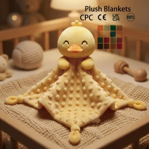CPC CE UKCA EN71 Duckling Plush Security Blanket Minky Dot Fabric for Baby Nursery Crib Teething Soothing