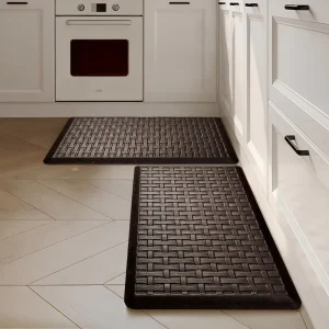 CR Anti Fatigue PVC Kitchen Mat Set of 2 Non Slip Cushioned Modern Washable Pet Friendly Antimicrobial Waterproof Rugs