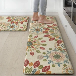 CR Kitchen Rugs Sets 2 Modern PVC Washable Reversible Kitchen Mats Non Slip Cushioned Geometric Pattern Pet Friendly