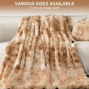 CUSTOM Electric Warm Faux Fur Rabbit Heated Throw Blanket King Size for Bed