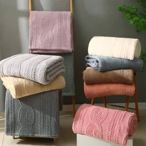 Cable Knit Embossed Flannel Throw Blanket Soft Plush Solid Color Sofa Bed Cover Multi Colors Home Textile Decor
