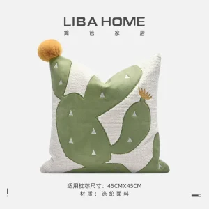 Cactus Pattern Applique Embroidery Pillow Case Green Throw Pillow Cover Original Design Cushion Cover Decorative Home