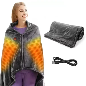 Camping Traveling Outdoor Walking Office Family Rechargeable Heated Wearable Hoodie Blanket Electric USB Heated Shoulder Blanket