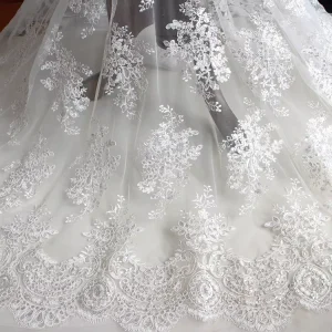 Car Bone Embroidery White Beads Lace Fabric Eyelashes Lace DIY Bride Wedding Veil Accessories Fashion Dress Curtain Fabric