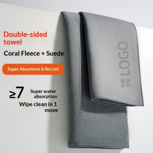 Car Wash Suede Coral Fleece Double Sided Thickened Absorbent Multifunctional Solid Pattern Plain Weave Towel Car Cleaning Model
