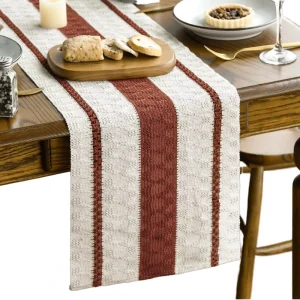 Caramel Farmhouse Floral Woven Rustic Table Runner Seasonal Holiday Hollow Kitchen Dining Decoration Home Party