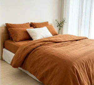 Caramel Wilderness Solid Color 100% French Linen Bedding Set Stone Washed Linen Duvet Cover & Bed Sheet Set