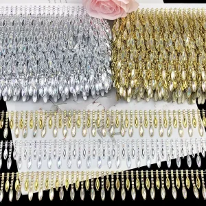 Carnival Costumes DIY Horse Eye Rhinestone Trimming 4cm Tassel Gold Silver for Garment Shoes Performance Costume Decoration