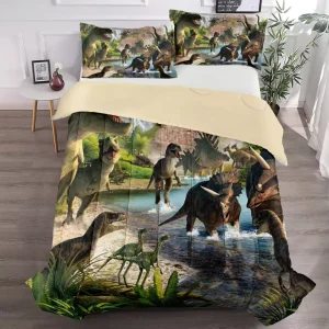 Cartoon Children’s Dinosaur Three-Piece Comforter Set Thickened Feathered Polyester Quilt Custom Printed All-Season