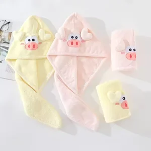 Cartoon Cute Pig Design Soft Quick Dry Hair Towel Household Bathroom Supply for Girls