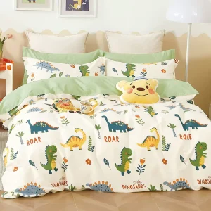 Cartoon Kid Duvet Cover Set Soft Breathable Comforter Cover Set for Boys Girls Cute Car Dinosaur Car Bedding Set