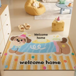 Cartoon PVC Doormat Cuttable Dirt Trapping Anti-slip Washable Lovely Welcome Home Pattern Stain Resistant Hallway Rug