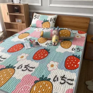 Cartoon Pattern Comforter Set for Summer Latex Mattress Cover Pillow Set for Home Bedroom Fitted Bed Printed Design