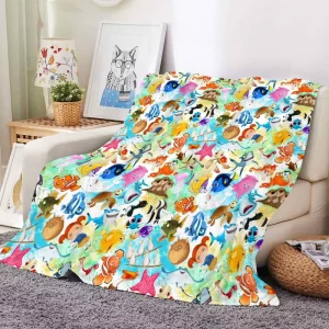 Cartoon Retro Fish Friends Fleece Blanket Ultra-Soft Warm Travel Car Sofa Cover Bedding Throw Flannel Blanket