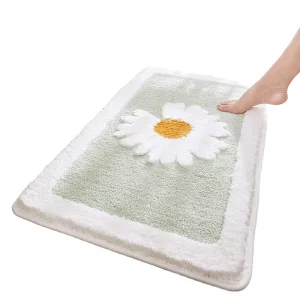 Cartoon Small Daisy Flocking Floor Mat Household Bathroom Door Carpet Bathroom Non slip Mat Absorbent Foot Mat