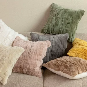 Cat petting soft Modern Minimalist square Rabbit Fur Throw Pillow for Living Room Bedroom Bay Window