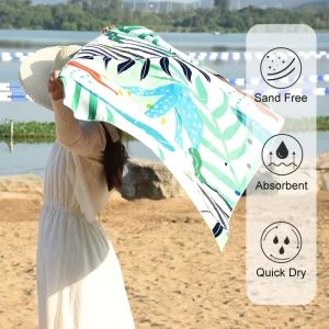 Cationic Tropical Leaf Beach Towel 90*180cm Sand Proof Recycled Microfiber Beach Towel