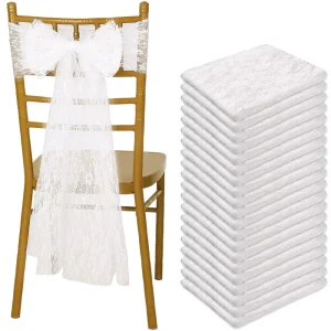 Chair Bow Ribbons 7*108inch Lace Chair Sashes for Wedding Aisle Reception Party Banquet Ceremony Church Pew Decors