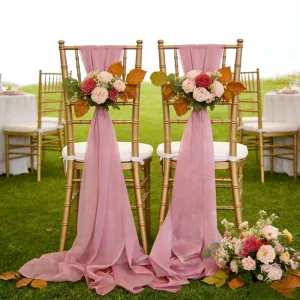 Chair Sash with Organza Ribbon Wedding Aisle Chair Cover Decoration for Church Ceremony Reception Banquet Seating Bow Decor