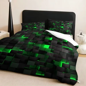 ChamXue Bedding Duvet Set Futuristic 3D Cube Quilted Pillowcase Set Thick Duvet Comforter Brushed Cotton Fabric Down Alternative