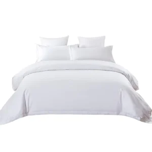 ChamXue Hotel Linen Bedding Set Pure Cotton White Satin Stripe Pillowcases Bed Sheets Duvet Covers Satin Weave Smooth Soft