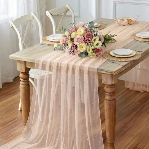 Champagne Gold Pearl Mesh Table Runner for Birthday Party Wedding Outdoor Ambiance Decoration Wedding Favors Mesh Table Cloth