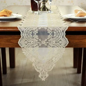 Champagne Rectangle Table Runner Lace Macrame Embroidered Table Runners with Exquisite Vintage Shabby Chic for Holiday Wedding