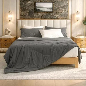Charcoal Gray Queen Size Cooling Comforter Silk Smooth Lightweight Breathable Summer Quilt Blanket Bedding