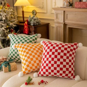 Checkerboard Pattern Throw Pillow Covers Soft Cozy Sofa Cushion Cover Fashionable Pillowcase Christmas Decoration