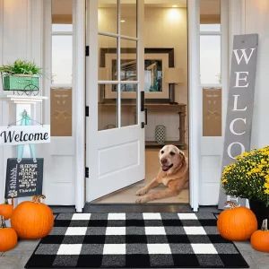Checkered Indoor Anti Slip Loop Pile Tufted Entry Door Mat Washable Absorbent Polypropylene Pet Friendly Entrance Mat
