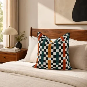 Checkered Jacquard Cushion Cover Multi Color Textured Stripe Throw Pillow Case for Modern Home Decor